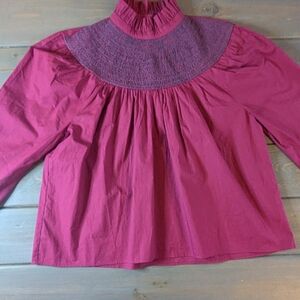 Sézane x Maria de la Orden Berta Blouse Bordeaux Smocked Size 42 (US 10) NWT